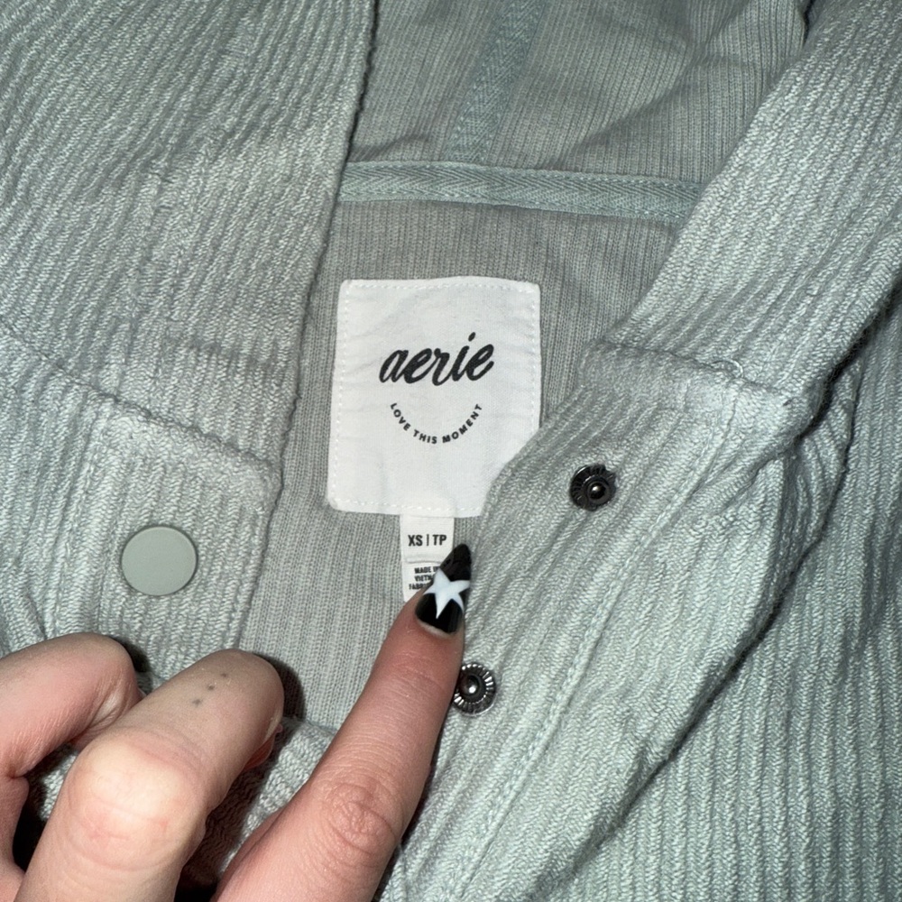 aerie Oversized Snap Henley Sweatshirt in Light Sage - Picture 3 of 3